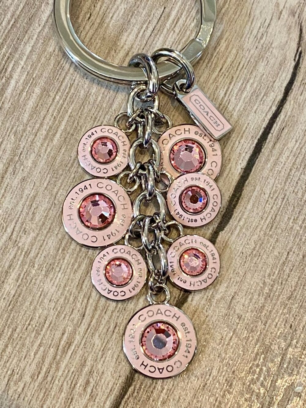 Vintage COACH Breast Cancer Awareness Signature Pink Diamond CZ KeyChain Fob - Picture 3 of 5